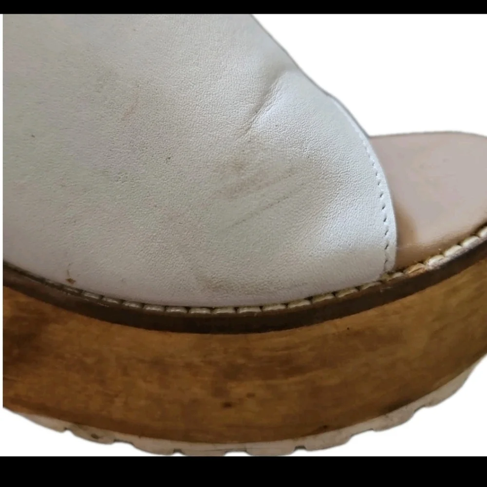 Nasty Gal Womens White Leather Wodden Heel Platform Sandals 8.5